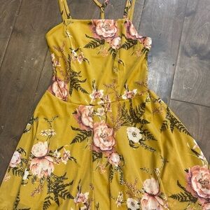 Xhilaration Mustard Dress with Floral Design